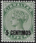 1889 Gibraltar  SG.15  5c on ½d green mounted mint.