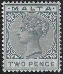 1885-90  Malta  SG.23 2d grey perf 14 crown CA U/M (MNH)