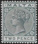 1885-90  Malta  SG.23 2d grey perf 14 crown CA U/M (MNH)