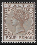 1885-90  Malta  SG.27  4d brown  perf 14 crown CA  U/M (MNH)