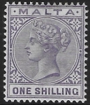 1885-90  Malta  SG.28  1/- violet  perf 14 crown CA  mounted mint