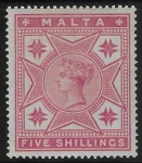 1886  Malta  SG.30  5/- rose  mounted mint