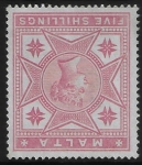 1886  Malta  SG.30w  5/- rose  inverted watermark. mint No Gum.