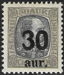 1925  Iceland SG.144  30a. on 50a. grey and drab  U/M (MNH)