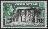 1938 Gibraltar  SG.127a   1/-  black and green  perf 13½  U/M (MNH)