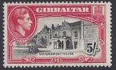 1938 Gibraltar  SG.129a   5/-  black and carmine  perf 13½  U/M (MNH)