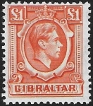1938 Gibraltar  SG.131   £1  orange    U/M (MNH)