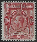 1914 Falkland Islands  SG.68  10/- red/green.  mounted mint.