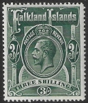 1912 Falkland Islands.  SG.66  KGV. 3/- slate green.  mounted mint.