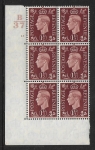 1937 1½d red-brown  Q7 (SG.464)  Cyld. 18 no dot.  control B37  perf E/I  U/M
