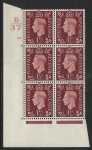 1937 1½d red-brown  Q7 (SG.464)  Cyld. 49 dot.  control B37  perf E/I  U/M