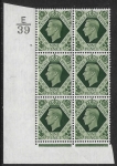 1939 9d deep olive green 'E' variety Q25 (SG.473)  Cyld. 3 no dot.  control E39. perf I/E  U/M