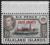 1945  South Orkneys - SG.C6a  6d blue-black & brown Falklands Islands overprinted'South Orkneys Dependency of '  U/M (MNH)