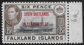 1945 South Shetlands - SG.D6a 6d blue-black & brown. Falklands Islands overprinted 'South Shetlands Dependency of ' U/M (MNH)