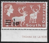 1977 South Georgia SG.53w  ½p on ½d  brown-red. wmk 14 crown to right of CA  U/M (MNH)