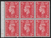 QB34  2½d pale scarlet. cyld J66 no dot. perf.B6(ie) U/M.