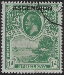 1922 Ascension KGV  SG.2  1d  green. stamp of  St Helena overprinted 'Ascension'  Used