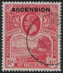 1922 Ascnesion KGV SG.3 1½d rose-scarlet Stamp of St. Helena overprintined 'Ascension' Used