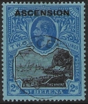 1922 Ascension KGV SG7 2s Black & blue  Stamp overprinted 'Ascension' Used