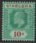 St Helena 1908  SG.70 10/- green & red-green. lightly mounted mint.