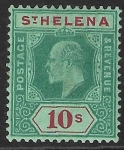 1908 St Helena  SG.70 10/- green & red-green. lightly mounted mint.