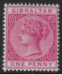 1887 Gibraltar  SG.9  1d rose .  mounted mint.