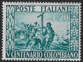 1951 Italy - SG.786  20L turquoise green. Columbus Birth Cent.. U/M (MNH).