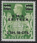 1948 SG. E10 Eritrea  2s50c  on 2/6d green. overprinted B.M.A. Eritrea.  mounted mint.