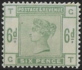 SG.194 6d dull green letters 'GT'