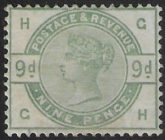 SG.195 9d dull green letters 'GH'