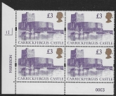 UK13 (SG.1613a) £3  cylinder Block of 4 cylinder 1I Harrison  U/M (MNH)