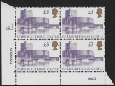 UK13 (SG.1613a) £3  cylinder Block of 4 cylinder 1C Harrison  U/M (MNH)