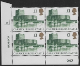 UK6 (SG.1611r) Re-Engraved £1  cylinder Block of 4 cylinder 3I Harrison  U/M (MNH)