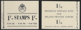 BD8 1/- booklet. cream cover. contains SG.503-5 Inverted wmk. margin at top. panes of 4