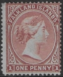 1878 Falkland Islands - SG.1 1d claret. no wmk. mounted mint.