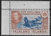 1938 Falkland Islands - SG.161c  5/-  dull blue & yellow brown U/M (MNH)