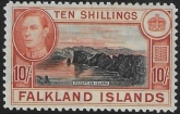 1938  Falkland Islands.  SG.162  10/- black and orange-brown. U/M (MNH)