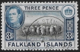 1938  Falkland Islands. SG.153a  3d  black & deep blue.  fine used