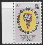 1981 Falkland Islands  -  SG.402w Royal Wedding 10p Inverted Watermark. U/M (MNH)