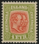 1907 Iceland SG.81 Kings Christian IX and Frederik VIII 1e salmon &yellow green.LMM
