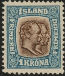 1907 Iceland SG.93 Kings Christian IX and Frederik VIII 1k brown & blue. M/M