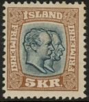 1907 Iceland SG.95 Kings Christian IX and Frederik VIII 5k slate blue & brown LMM