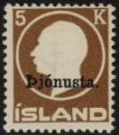 1922  Iceland SG.O152  'OFFICIAL'   5k yellow-brown 'overprint'  VLM/M