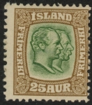 1907 Iceland SG.90 Kings Christian IX and Frederik VIII 25a yellow-green & bistre. LM/M