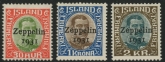1931 Iceland. SG.179-81 Air -  King Christian X  - overprinted 'Zeppelin 1931' set 3 values U/M (MNH)