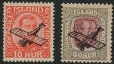 1928 -9 Iceland SG.156-7 King Christian X  'Air' overprints 2 values  M/M