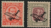 1928 -9 Iceland SG.156-7 King Christian X  'Air' overprints 2 values  M/M