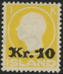 1924 Iceland SG.149  10k on 1k yellow.  Very Lightly Mounted Mint.