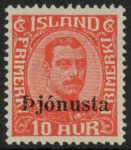 1936  Iceland SG.O221  'OFFICIAL'   10a  scarlet (no122) 'overprint'  M/M