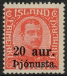 1923  Iceland SG.O153  'OFFICIAL'   20aur on 10a scarlet.   M/M